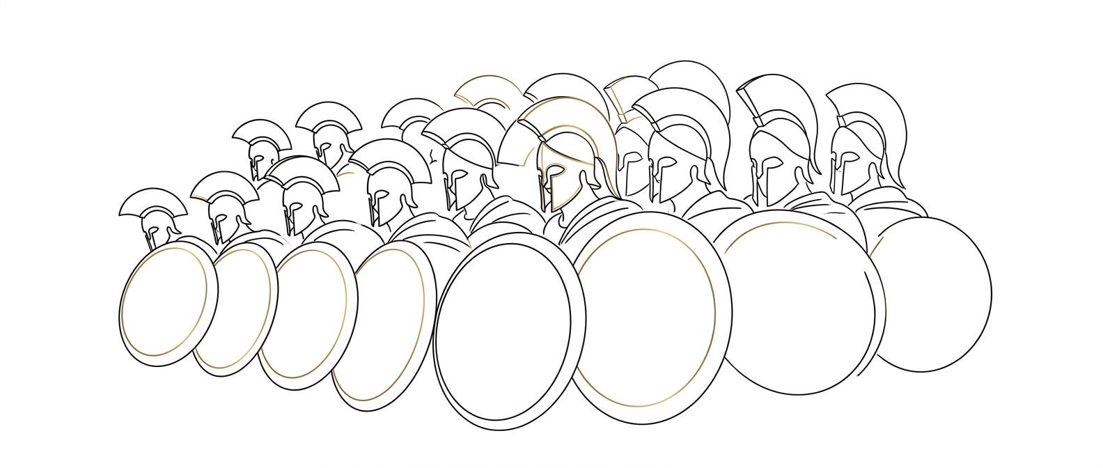 Black and gold line drawing of a united phalanx